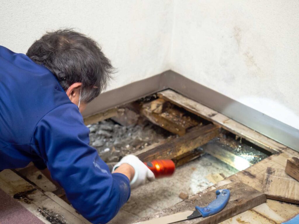 A technician identifying emergency sewage hazards