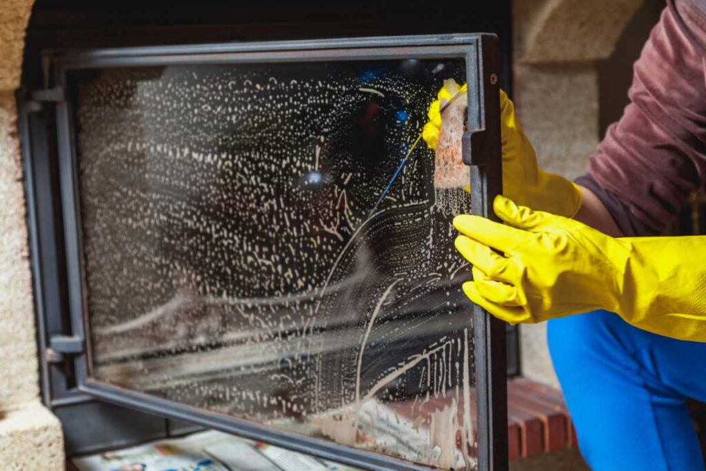 Cleaning smoke-damaged window with a sponge